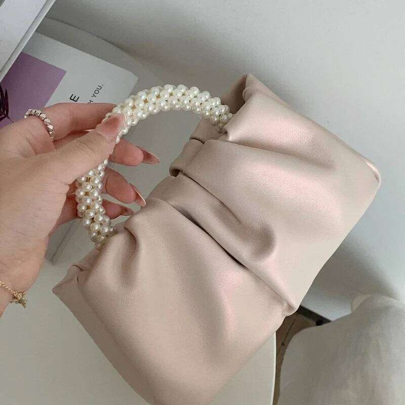 2024 New Pearl Handbag Female Fashion All Fold Crossbody Cloud Mini Mobile Phone Bag