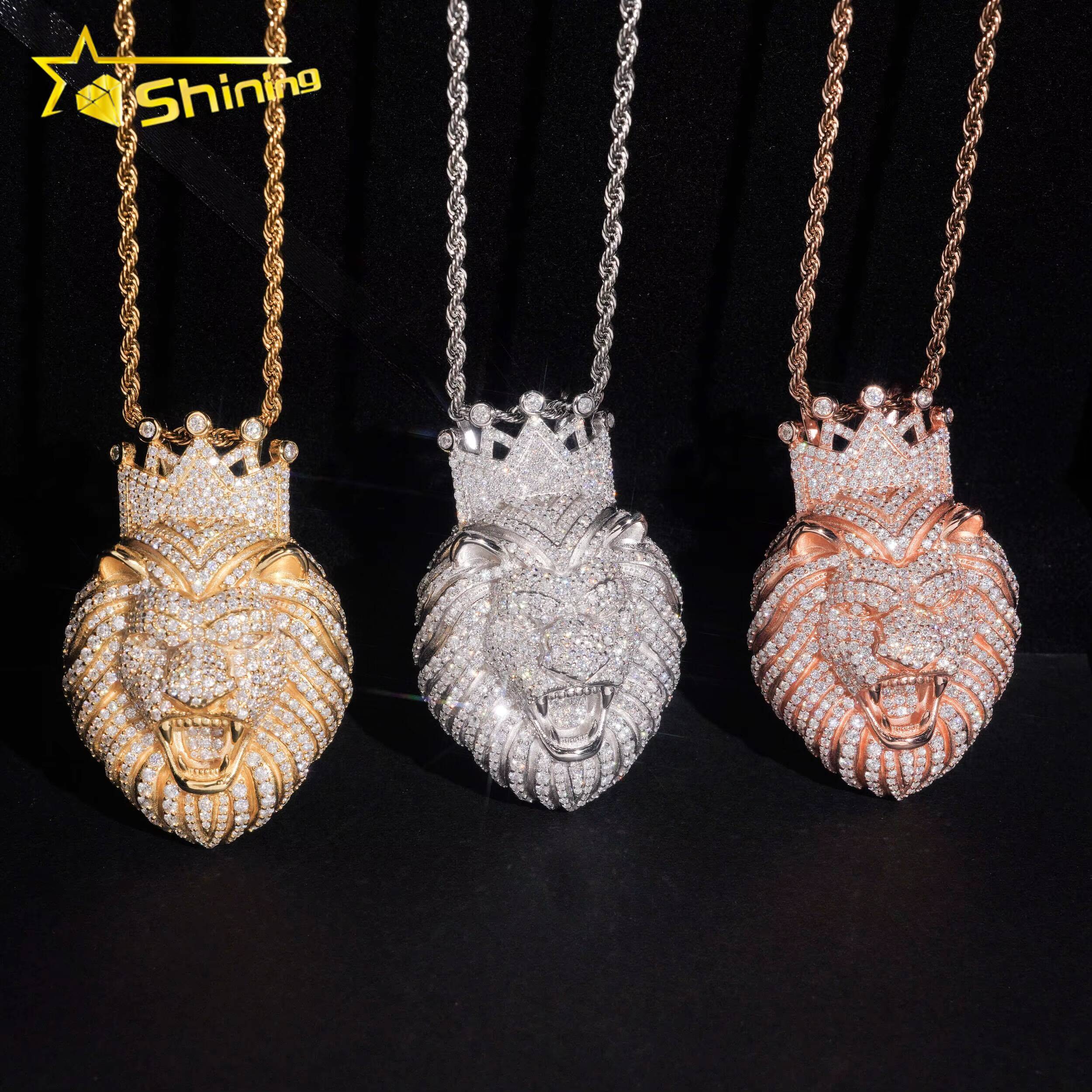 New Arrival 925 Sterling Silver Gold Plating Hip Hop Jewelry VVS Moissanite Lion Face Custom Iced Out Pendants