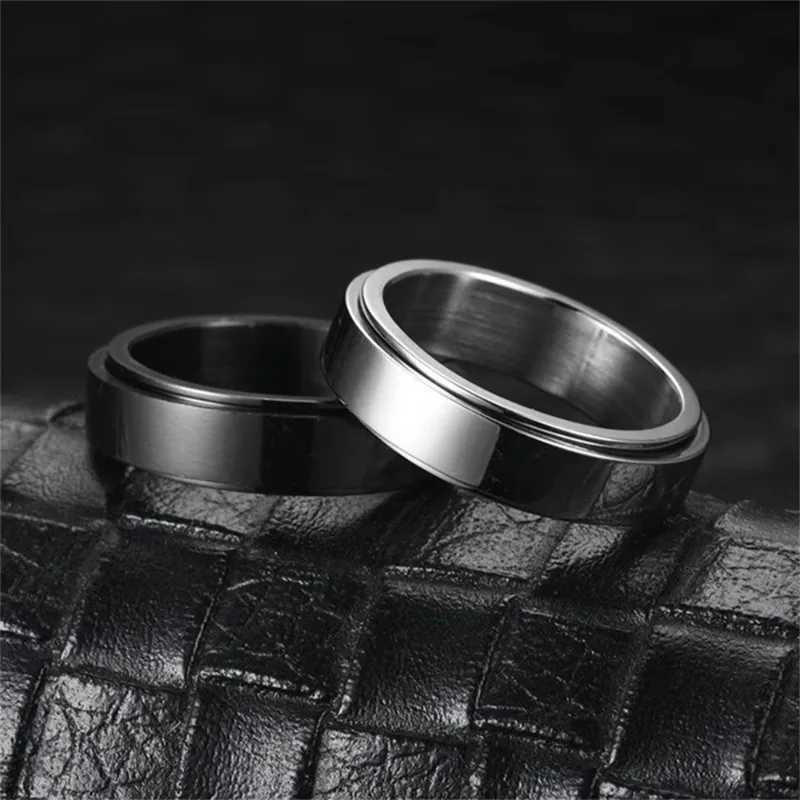 Simple Stainless Steel Spinning Rotating Mood Ring for Men Women Black White Anxiety Fidget Spinner Rings Anti Stress Jewelry S250716