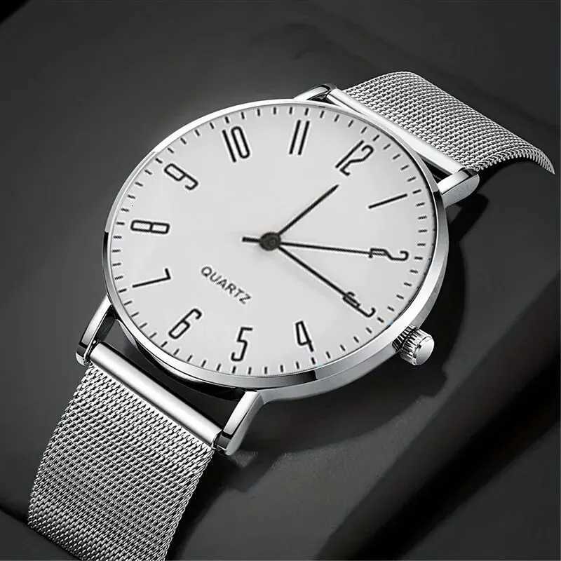 Mens Trend Simple Casual Fashion Thin Cndar Digital Luxury Business Series Stainless Steel Mesh Quartz Wrist Y250715
