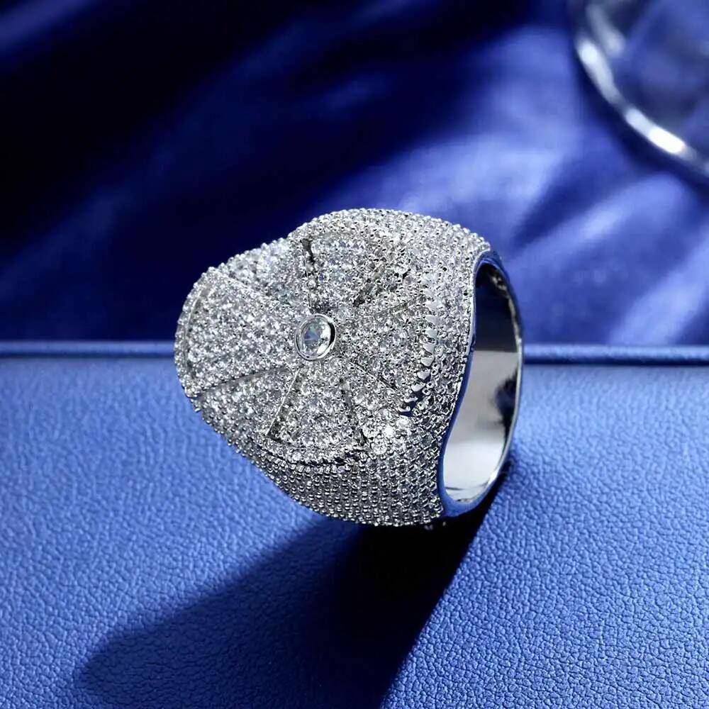HHIOK Hip Hop Jewelry Fashion Iced Cross Ring for Men and Women Full Pave Shiny Brass Zircon Cross Ring For Gift