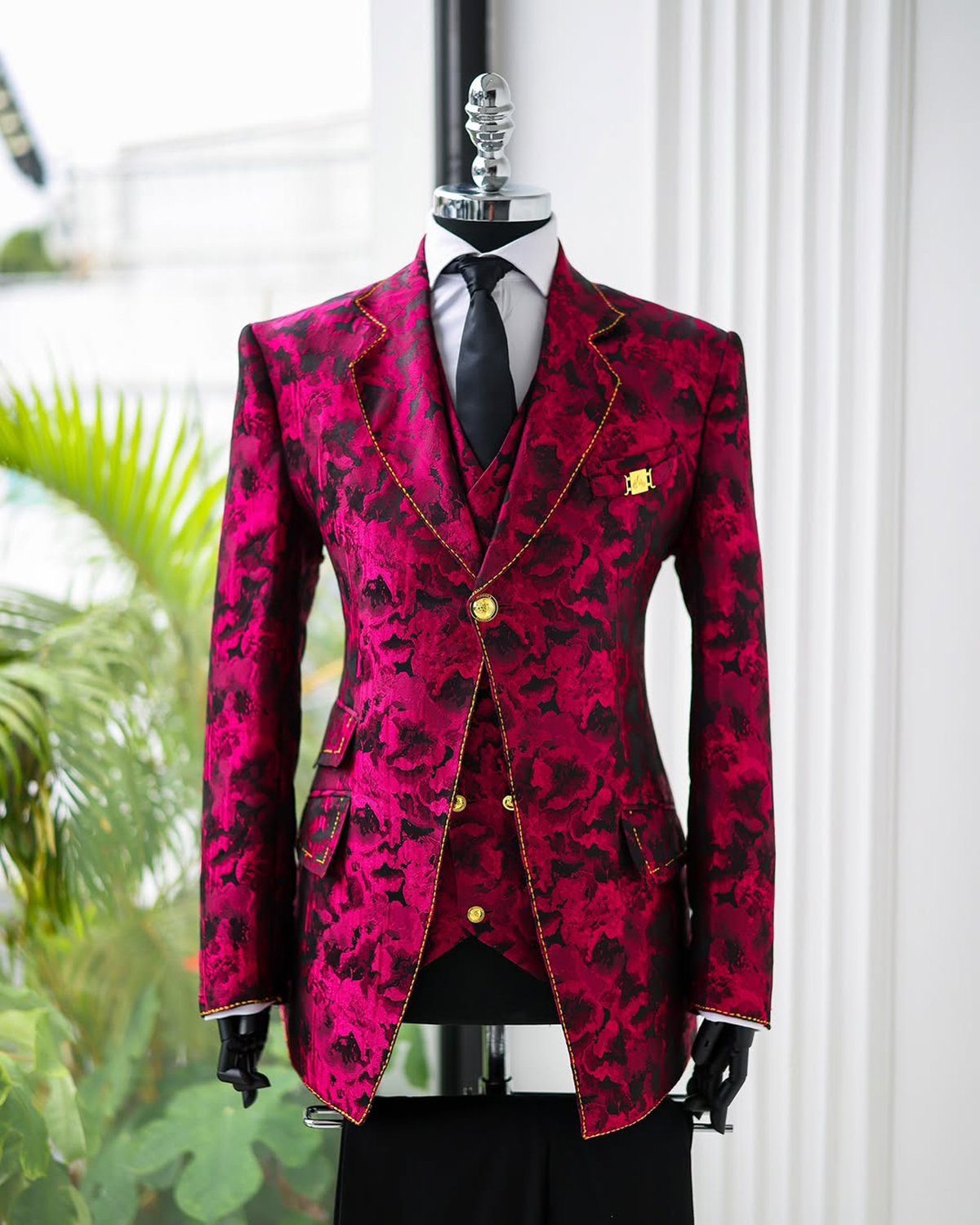 Modern Men Suits 3 Pieces Notched Lapel Jacquard Jacket Tailor-Made Blazer One Button Groom Evening Party Customized Coat Vest Pants Plus Size