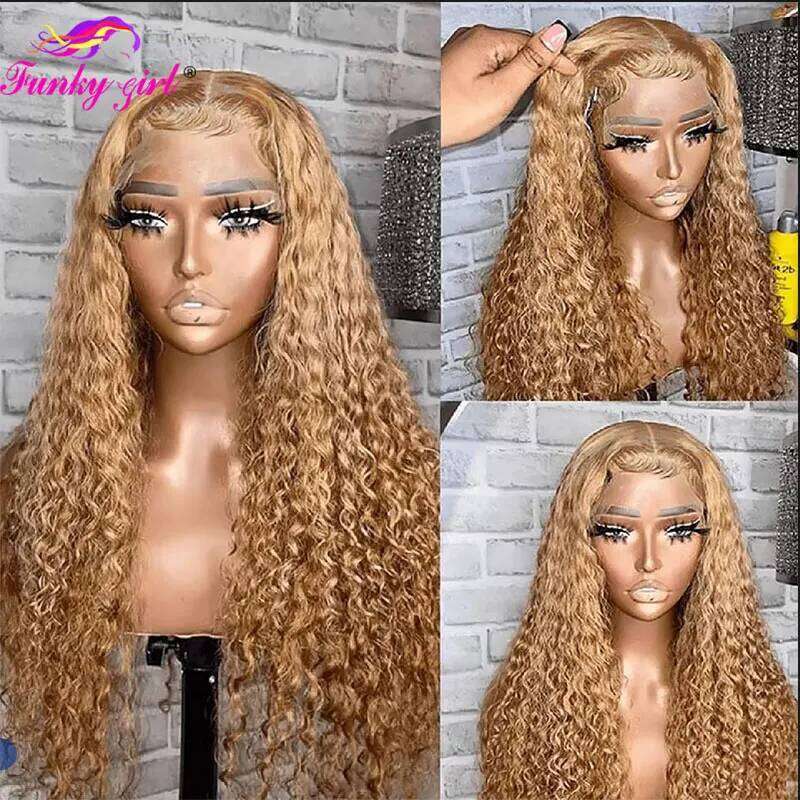Honey Blonde Water Wave Human Hair 27 Colored Front 13X6 Deep Curly Lace Frontal Wigs For Women Brazilian Remy Wig