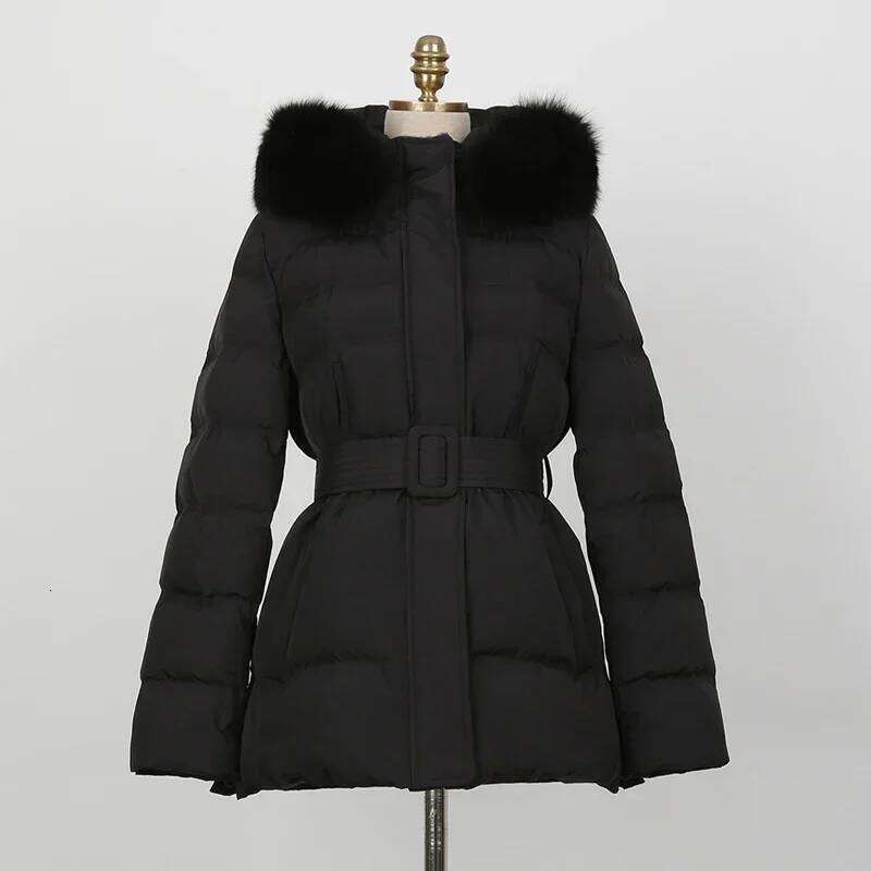 Hooded Detachable Fur Collar Abrigos Invierno Lace Up Tunic 2025 Woman Outerwears Long Sleeve Parkas Korean Style Jacket Coats