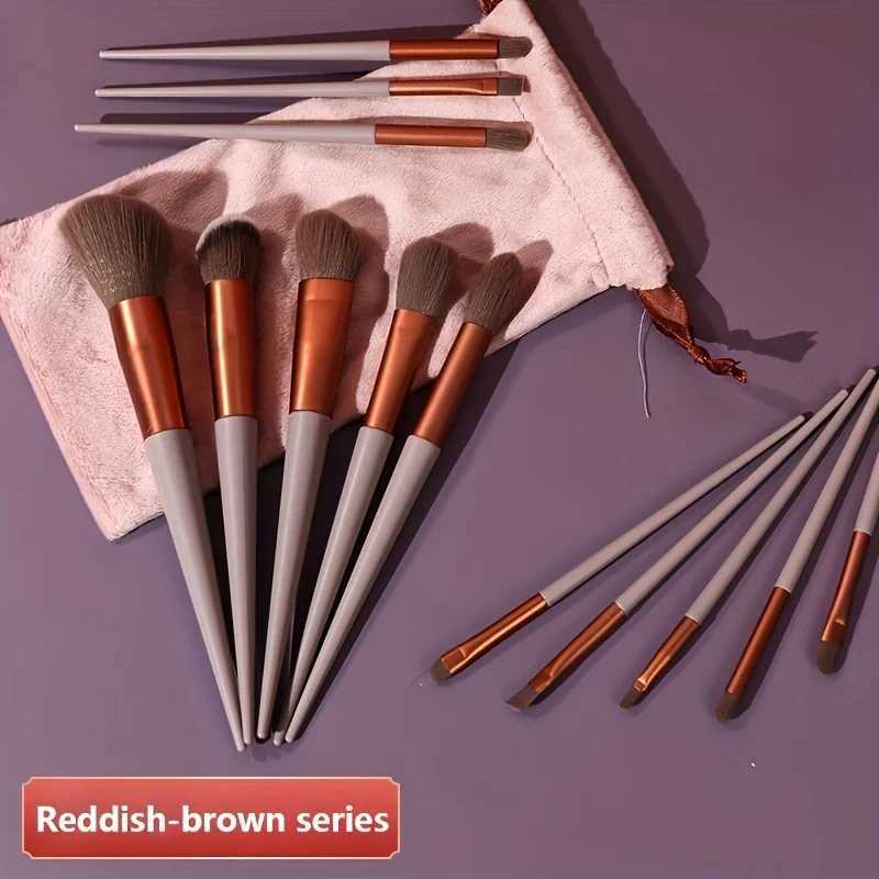 13 Makeup Brushes + 2 Puffs Set with Portable Storage Bag Animal Hair Makeup Brush Set Soft and Not Stiff for Beginners XJ2500716