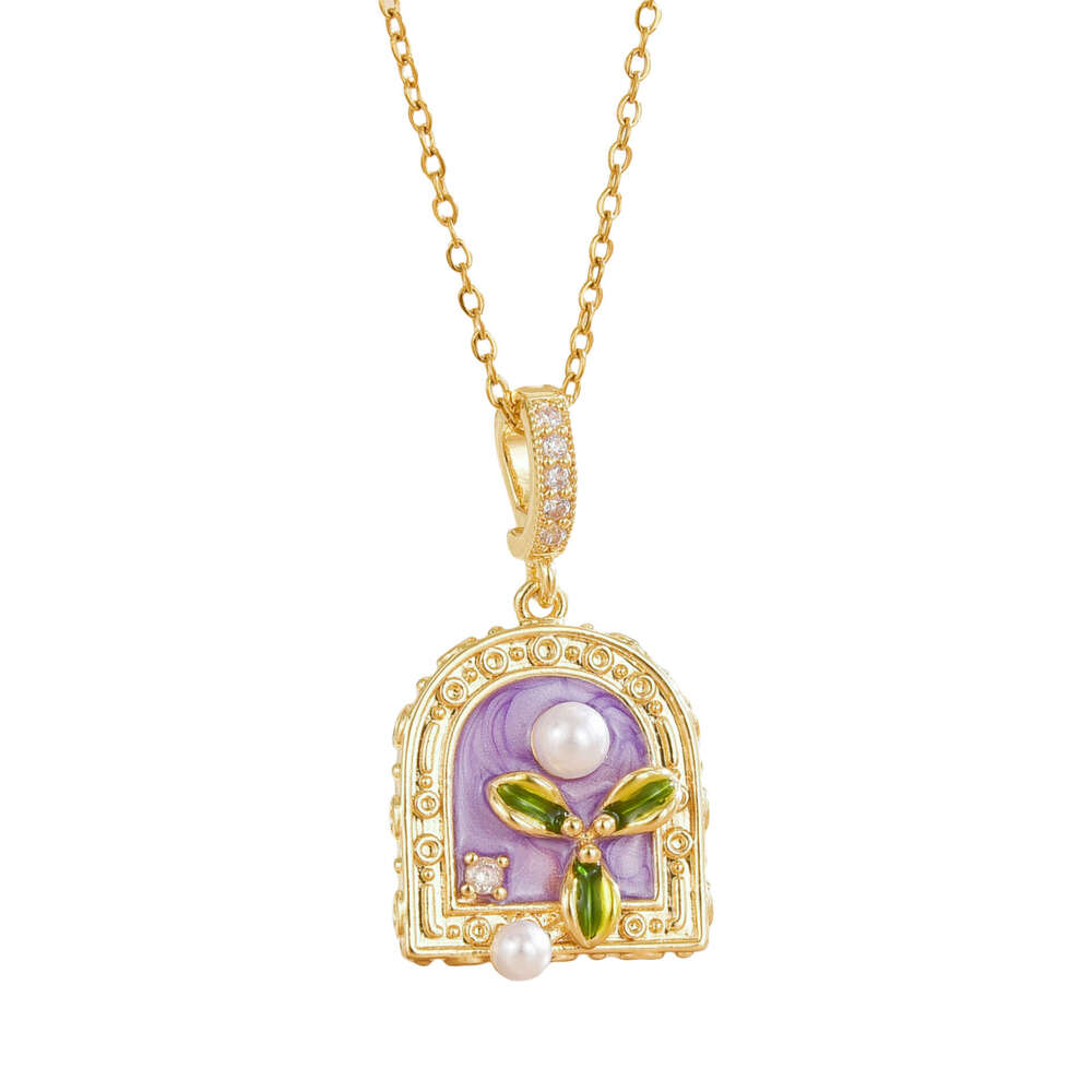 Pendant Natural Freshwater Pearl Exquisite Drop Rose Flower Oil Painting Style Monet Garden Necklace 26D