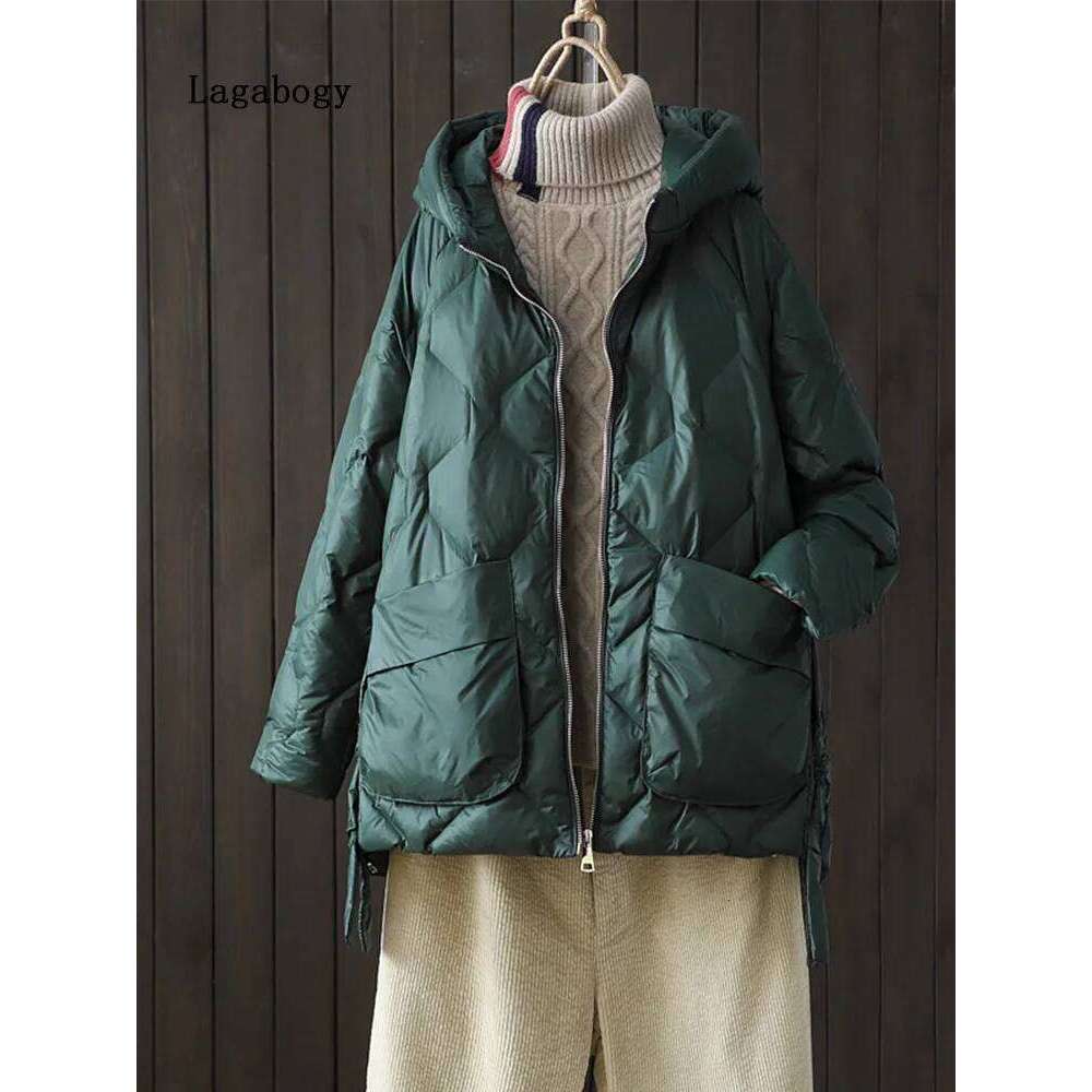 Lagabogy 2025 New Winter Women 90% White Duck Down Jacket Casual Loose Fashion Outwear Hooded Puffer Coat Short Light Warm Parka