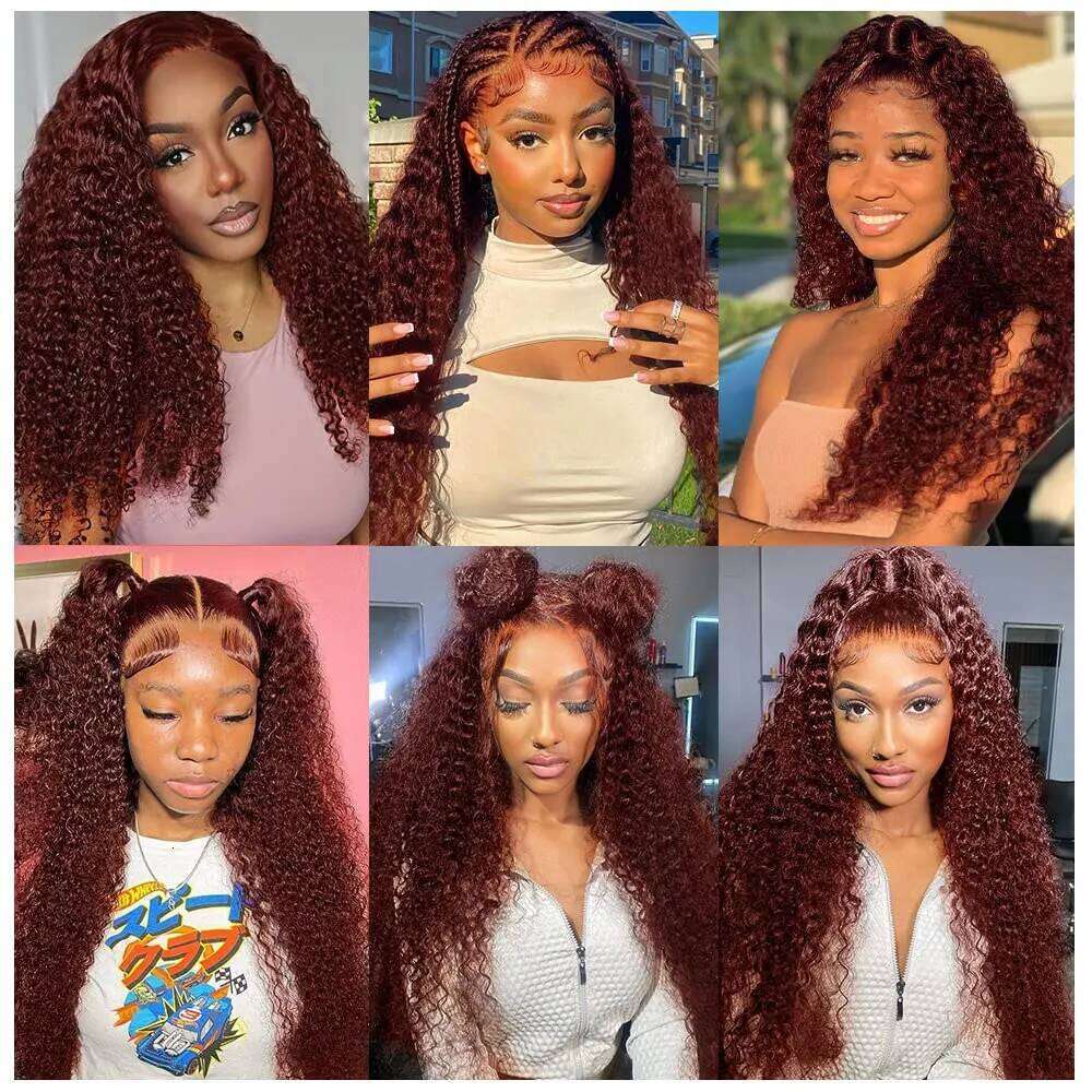 13x4 Reddish Brown Wave Frontal 13x6 HD Lace Front Wigs For Women Deep Curly Human Hair 4x4 Closure Wig