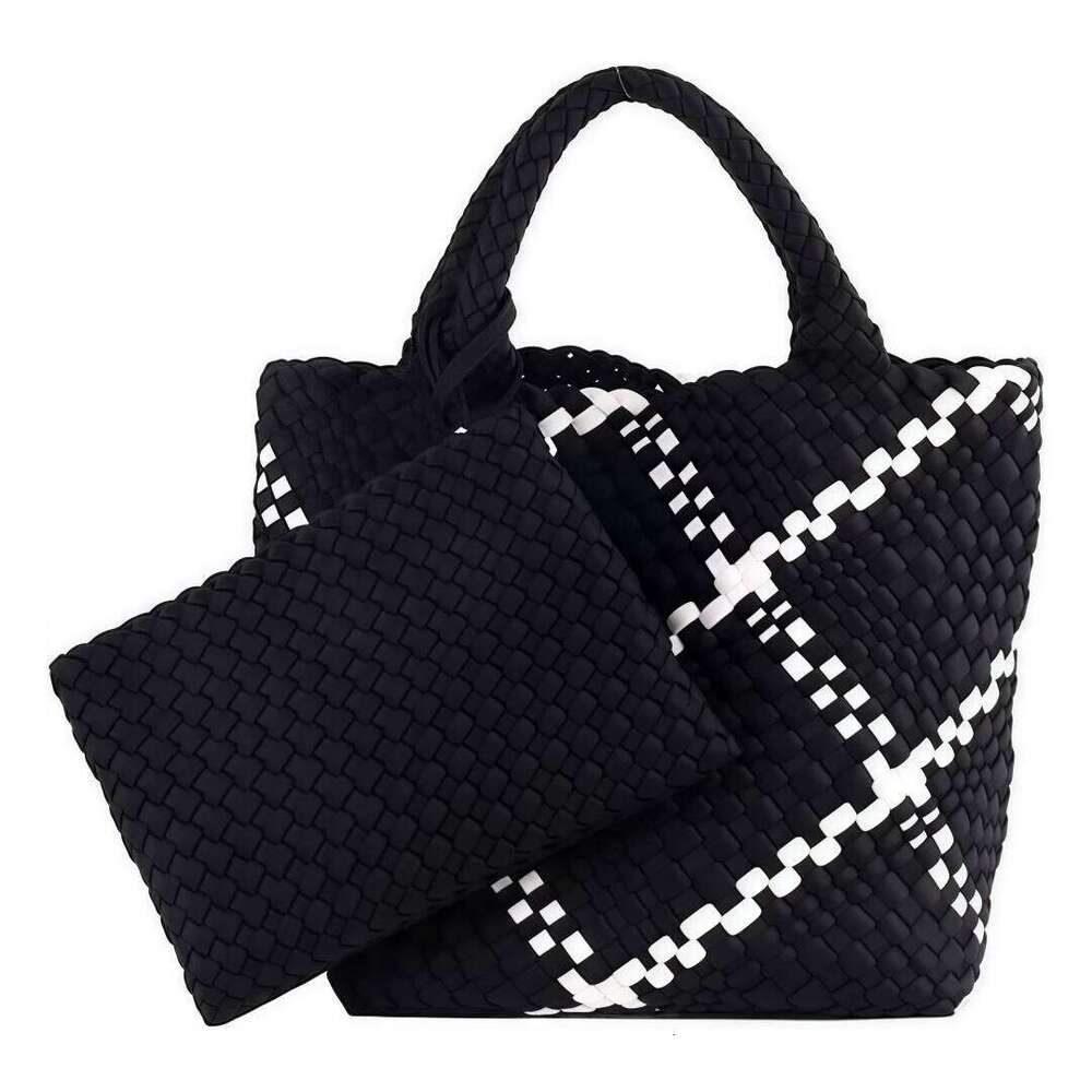 Woven for Women, Summer Beach Handbag Purse Retro Handmade Travel Shoulder Set Neoprene Weave Tote Bag