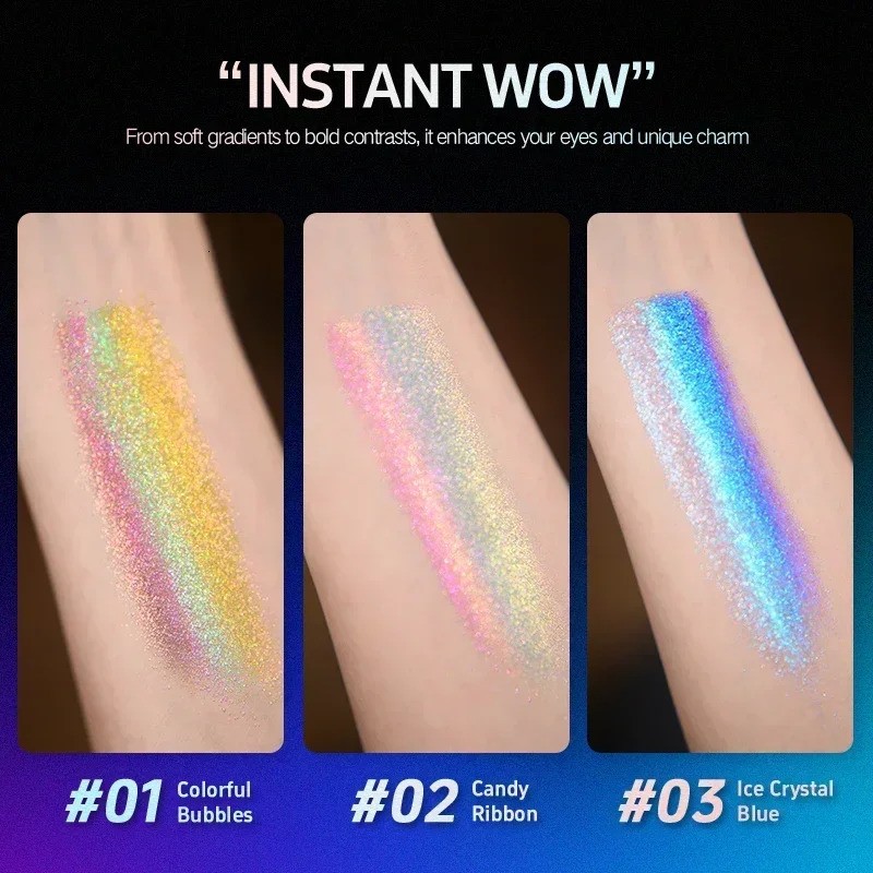 CHARMACY Rainbow Duochrome Eyeshadow 5 Colors Shimmer Multichrome Long-lasting Eye Shadow Cosmetic Makeup for Women 250712