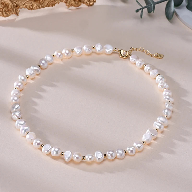 Natural Freshwater Pearls Baroque Shape Necklace Golden Small Bead S925 Sterling Silver Chain Fashion Jewelry Gifts for Women 250712