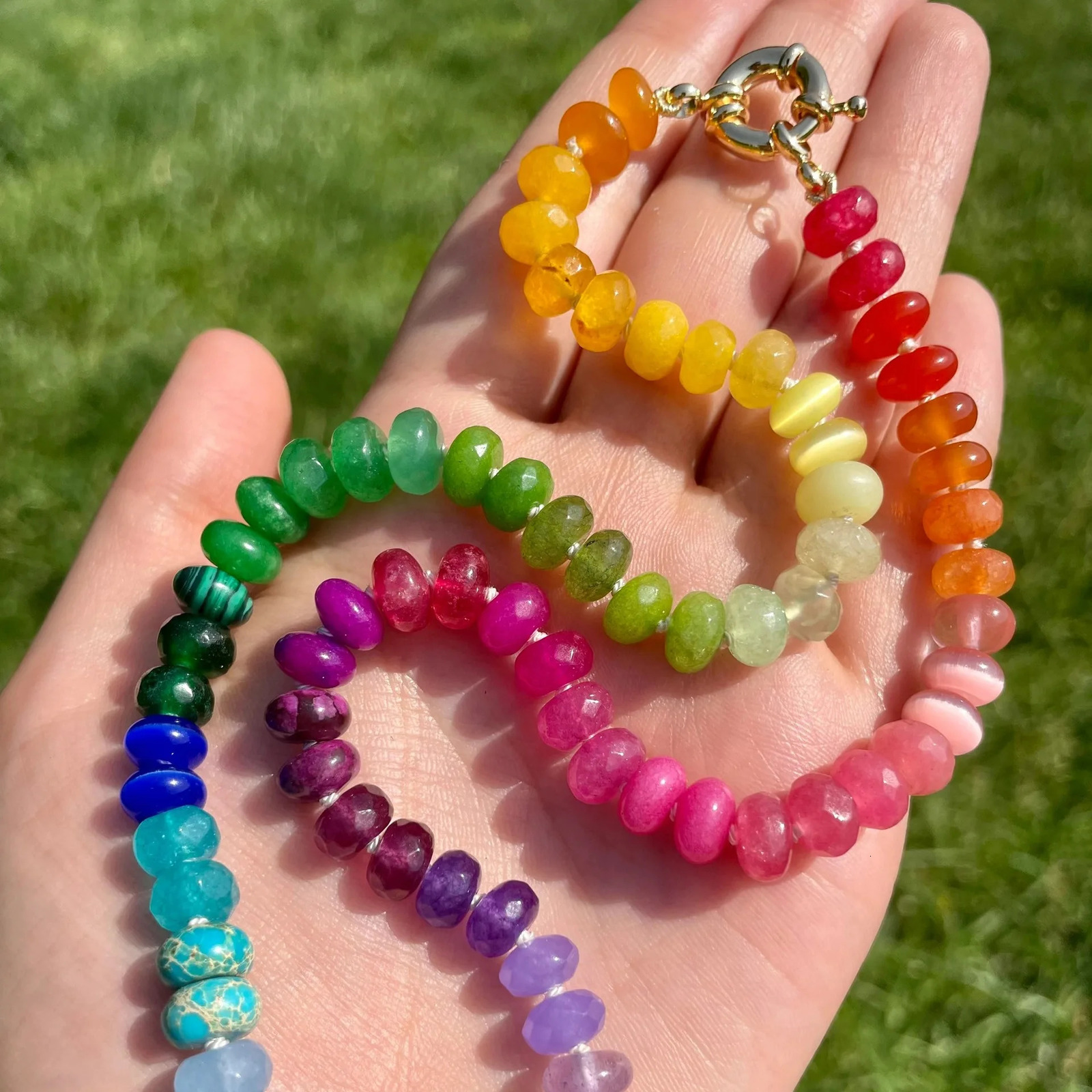 HangZhi Sweet Romantic Dopamine Colorful DIY Natural Stone Bead Necklace Bohemian Stainless Steel Summer Charms Jewelry 250712