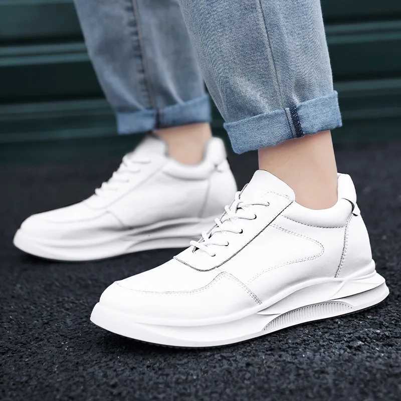 White Leather Sneakers with Thick Soles Men Shoes Outdoor Men Formal Shoes Invisible Inner Height Increasing Mens Shoes 6/8 CM W250716