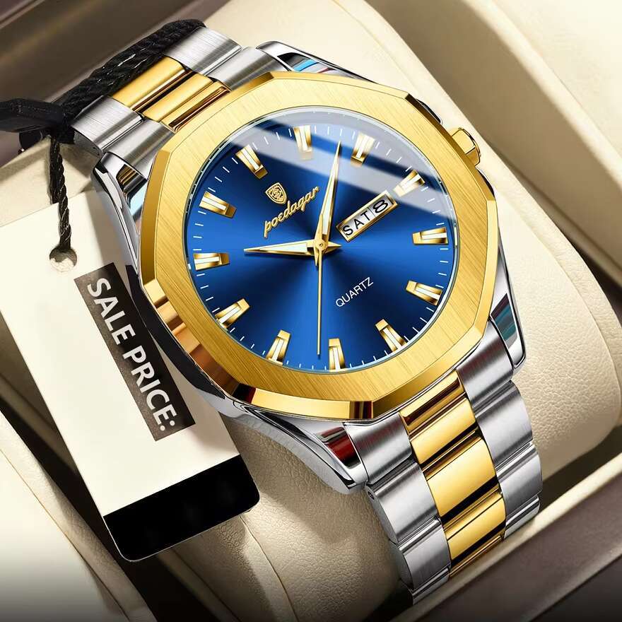 DHgargets Men's Stainless Steel Watch - 30M Waterproof Square Quartz Wristwatch with Day & Date, Business Style (Model 875)