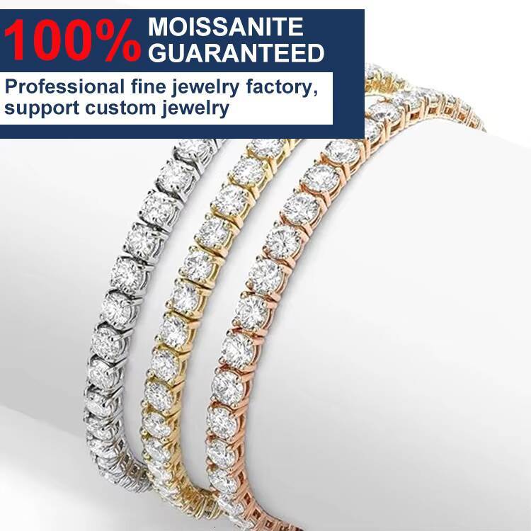 Wholesale Hip Hop Iced Out Fine Jewelry 2mm 3mm 4mm 5mm 6mm 6.5mm Lab Diamond 925 Silver VVS Moissanite Tennis Chain Necklaces