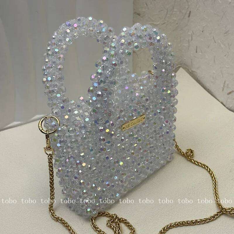 Brand Bead Shoulder Bag 2023 Shiny Cute Acrylic Beaded Wallets & Holders Ladies Homemade Bling Designer Summer Bags