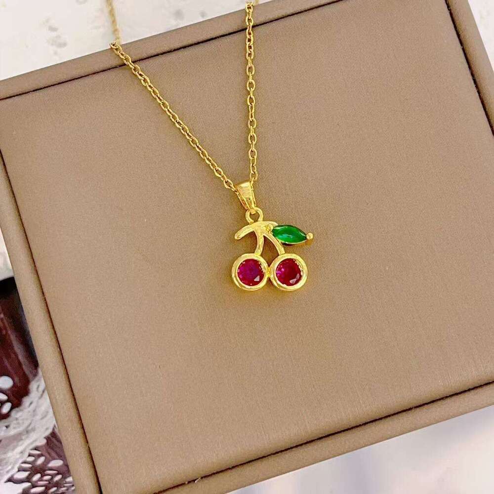 Hot Selling Fashion Simple Fruit Cherry Red Pendant Enamel Women's Collarbone Versatile Necklace Wholesale 3B3