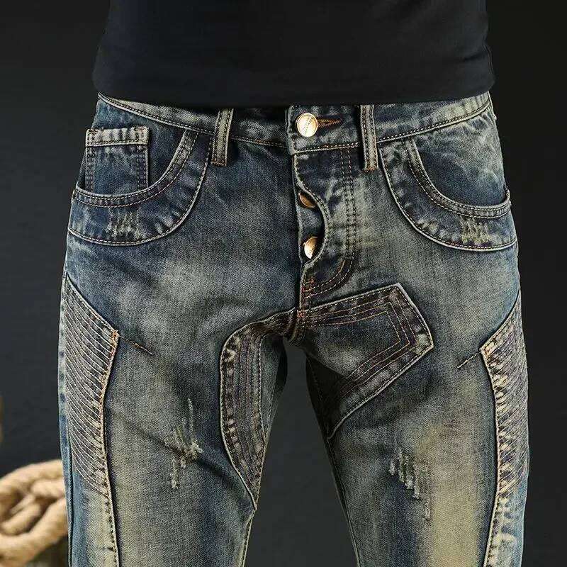 Male Cowboy Pants Skinny Low Rise Jeans For Men Motorcycle Slim Fit Trousers 90S Streetwear Straight Tight Pipe Retro Casual Xs