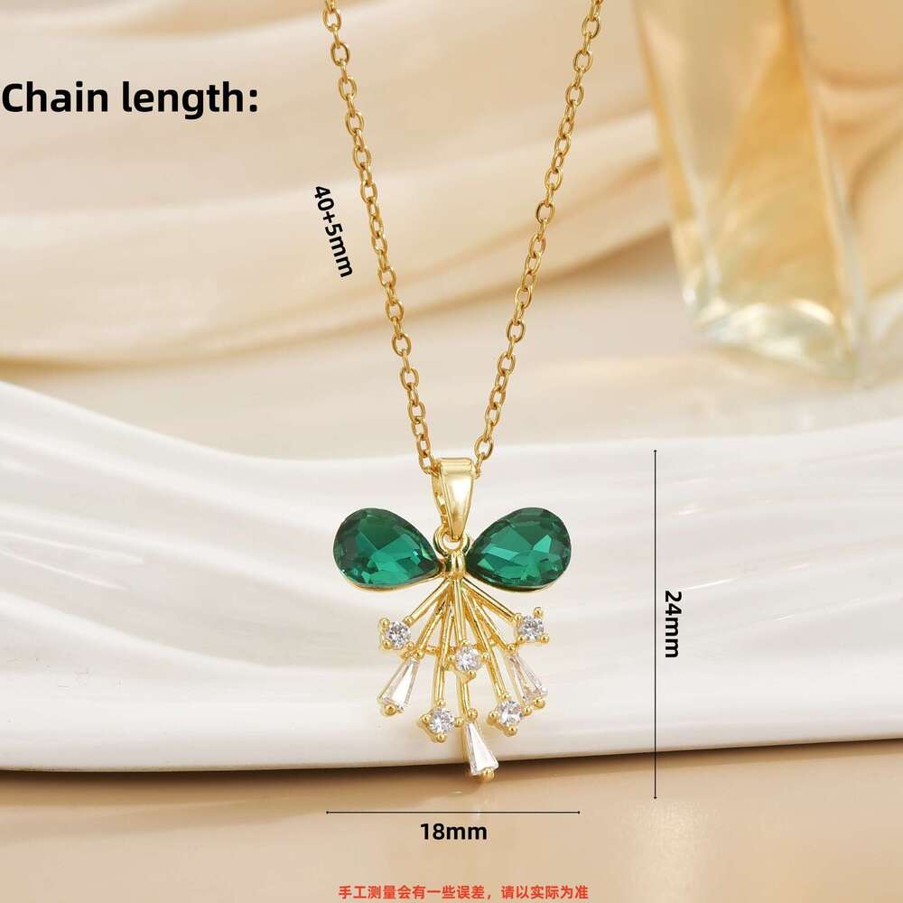 Korean Version Emerald Zircon Balloon Copper Pendant Necklace For Women Fresh Style Clavicle Chain Jewelry Gold Plated 4B1