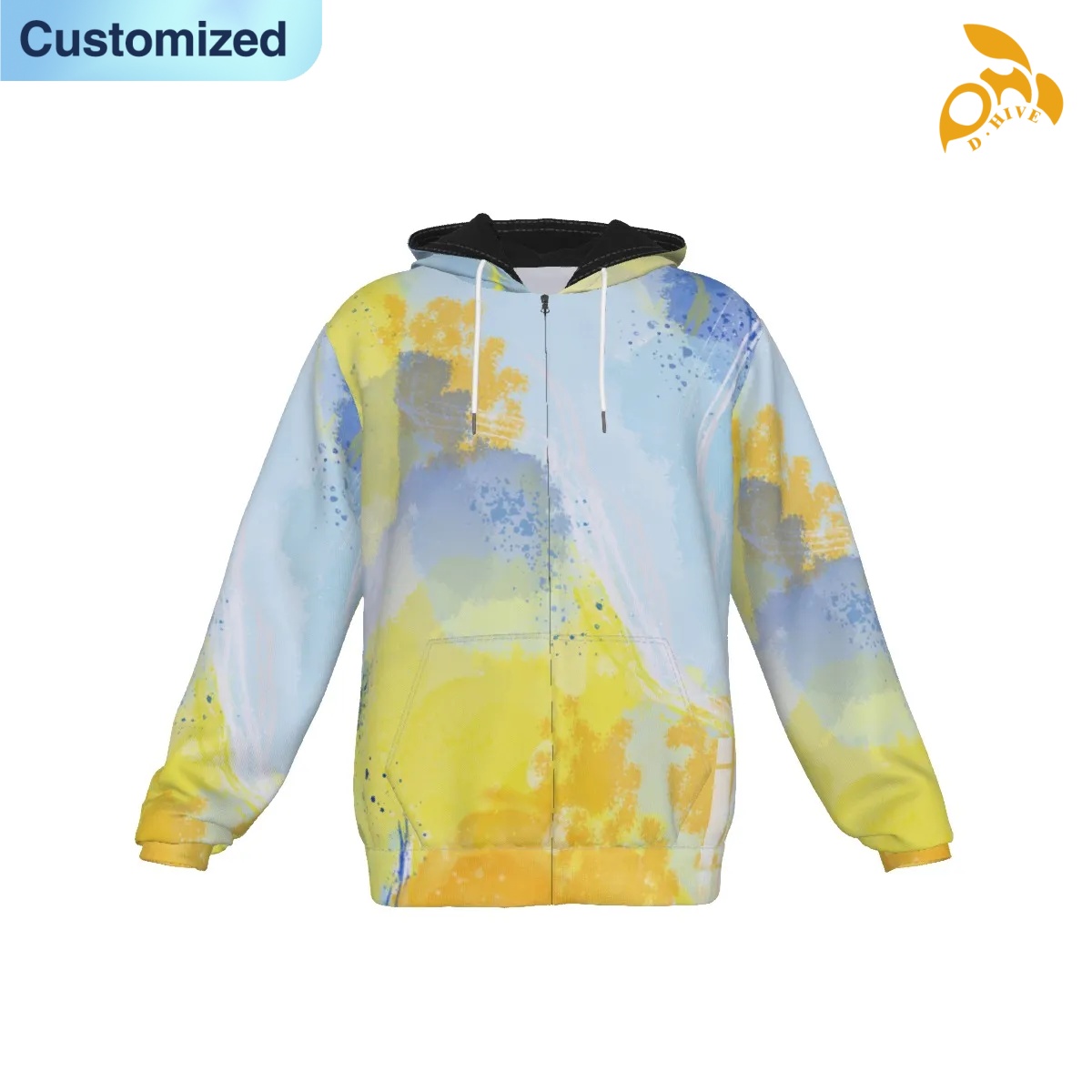 free shipping designer of customized fashionable Full-body printed zipper hoodie with pockets with exquisite patterns from US