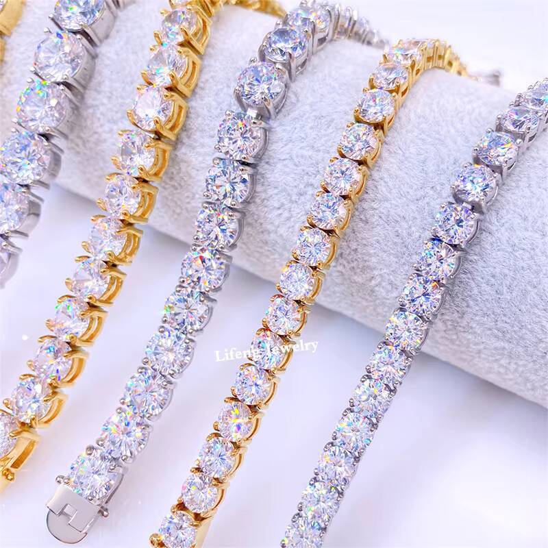 HipHop Jewelry 6mm Moissanite Diamond Tennis Chain 925 Sterling Silver Gold Plating Suspension Style Fashion Charm Bracelet