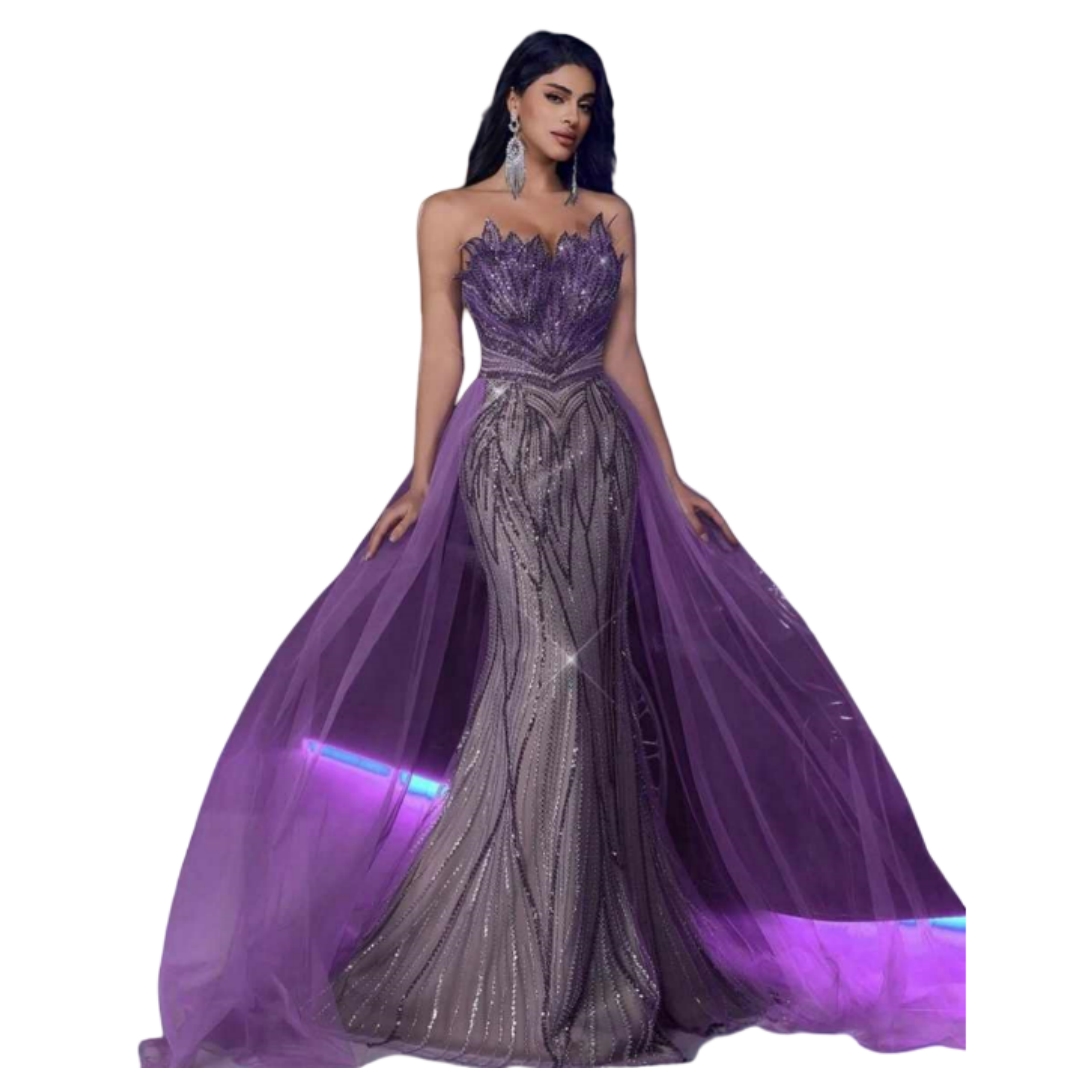 Classic Prom Dress Sequined Appliques Prom Gowns Full Sleeve Split Satin Evening Dress Sweep Train Robes De Mariee Plus Size Customized L251544