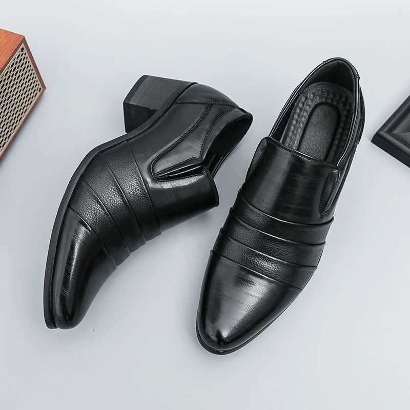 Leather Men Dress Shoes High Heel British Mens Elevator Business Shoes Wedding Party Mens Oxford Footwear Increasing Loafers W250716