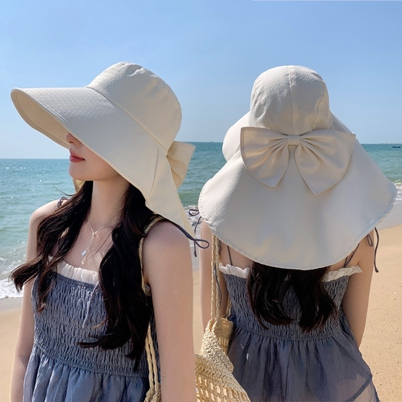 Summer Sun Hats For Women Fashion Wide Shawl Bow Bucket Hat Lady Outdoor Breathable Cooling Cycling Beach Fisherman Female 250625