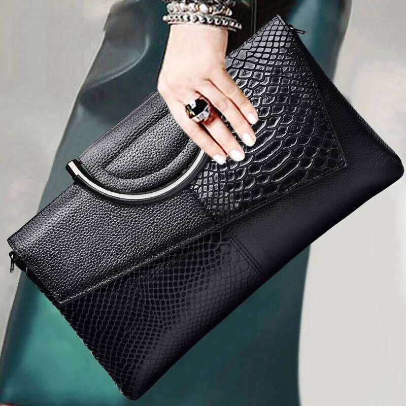 2022 Brand Design Genuine Snake Print Handbag Fashion Ladies Hand-Held Large Capacity Cowhide Leather Wallet