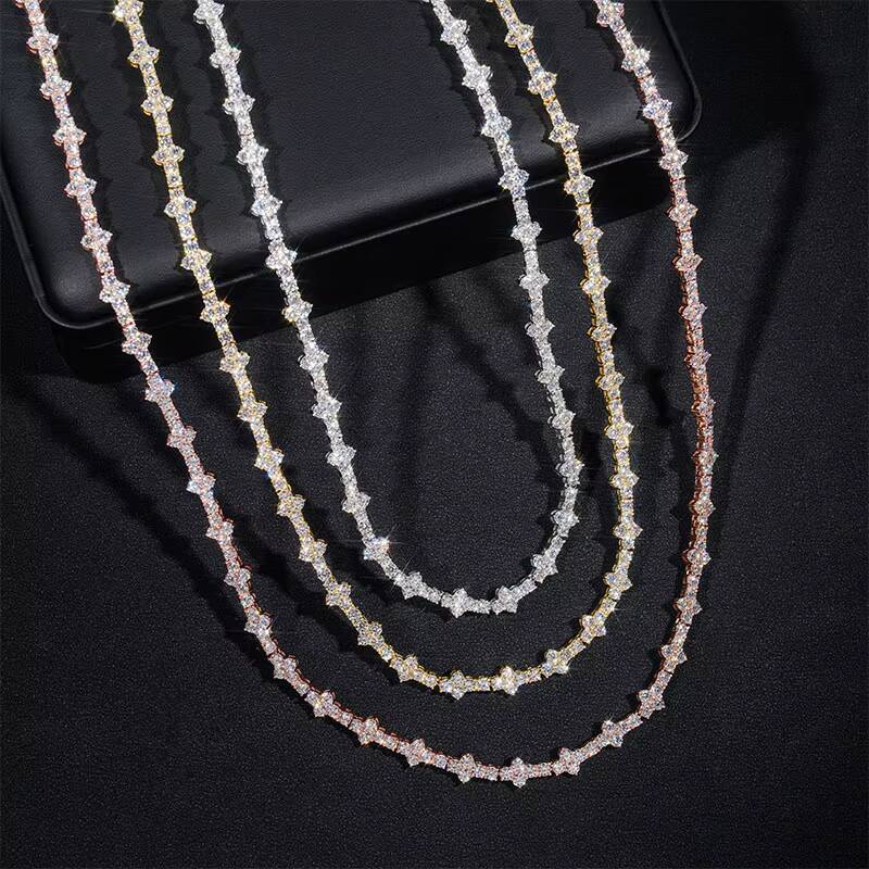Custom Iced Out Hip Hop Jewelry 925 Sterling Silver Moissanite Diamond Tennis Link Chain Bracelet Necklaces