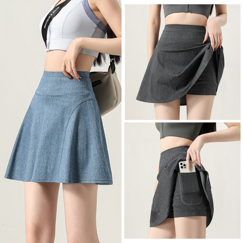2025 Fake Two-Piece Sports Short Skirt for Women, Summer Thin Denim Breathable Anti-Exposure Fitness Badminton Yoga Half Pants
