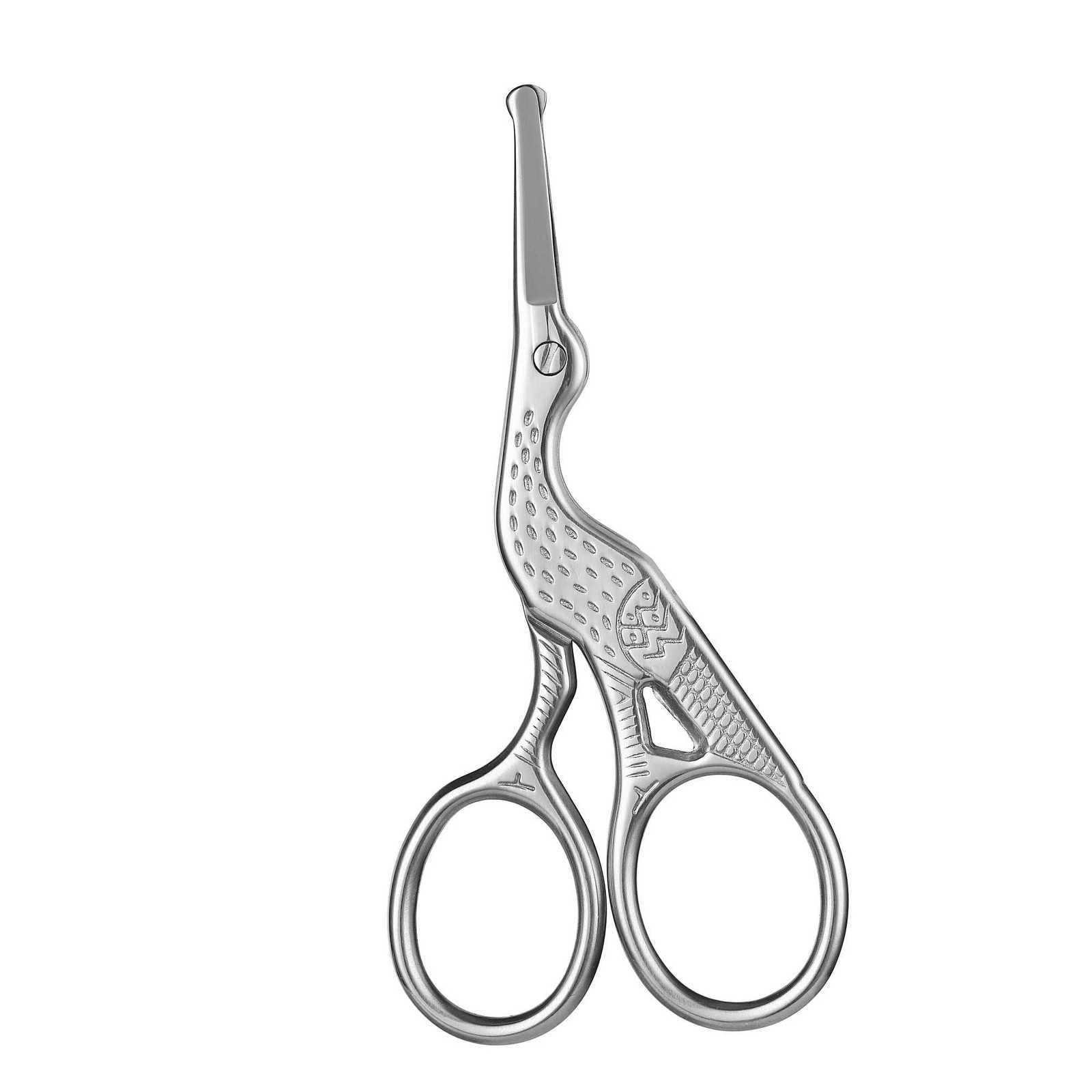 Stainless Steel Embossed Nose Hair and Beard Scissors - Russian Curved Edge Design Eyebrow Makeup Tool Durable Beauty Scissors W250716