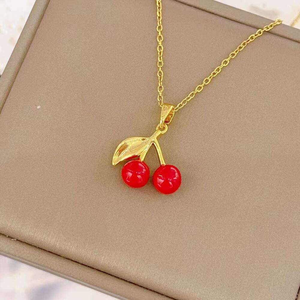 Japanese And Korean Simple Cute Small Cherry Titanium Steel Necklace For Women, Ins Style New Niche Internet Celebrity Collarbone Chain Versatile Jewe