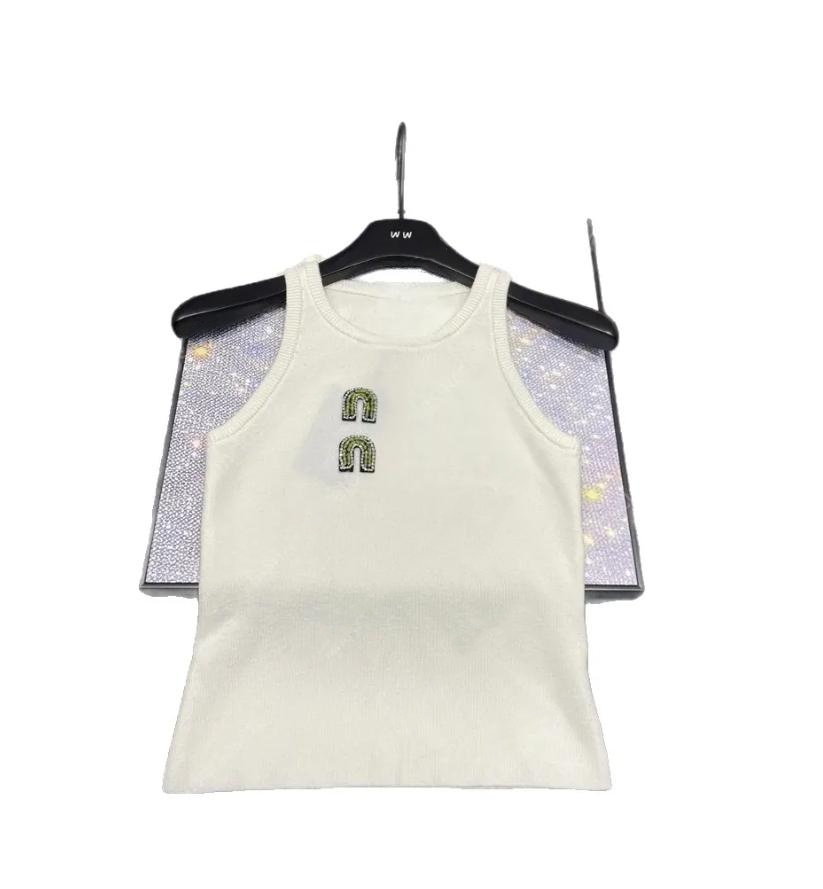 Women Summer Fashion Letter Diamonds Solid Color Slim Knitting Tank Top Ladies Simplicity Office Lady All-match Sleeveless Tops 0716