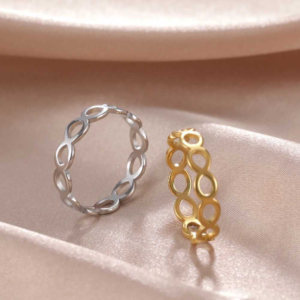 Skyrim Gold Color Hollow Infinity Rings for Women Stainless Steel Engagement Minimalist Geometric Rings Couple Jewelry Wholesale S250716