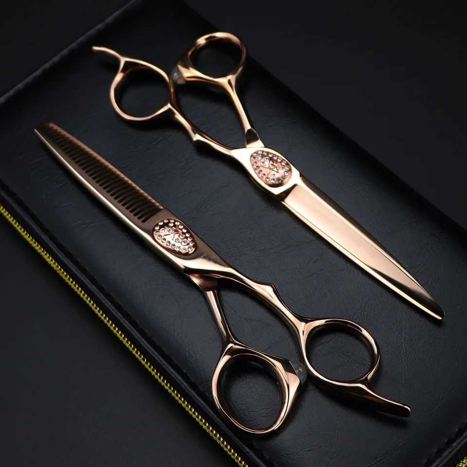 Japan 440c Professional Hairdressing Scissors 6 inch Barber Sharp Scissor Hair Stylist Dedicated Hair Scissors Sets Rose Gold W250716