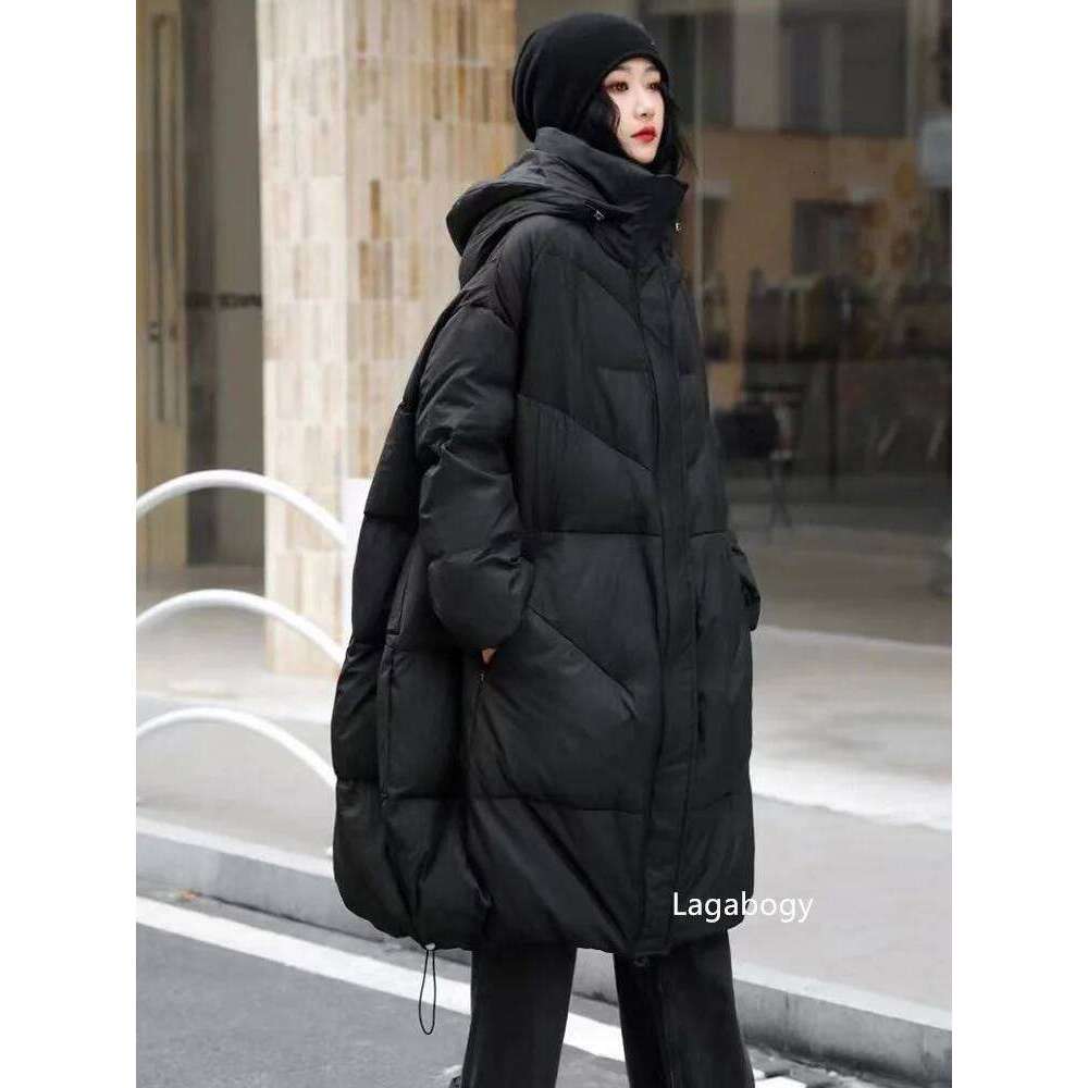 Lagabogy 2025 New Winter Women 90% White Duck Down Jacket Casual Loose Over Size Thick Outwear With Hood Female Warm Puffer Coat