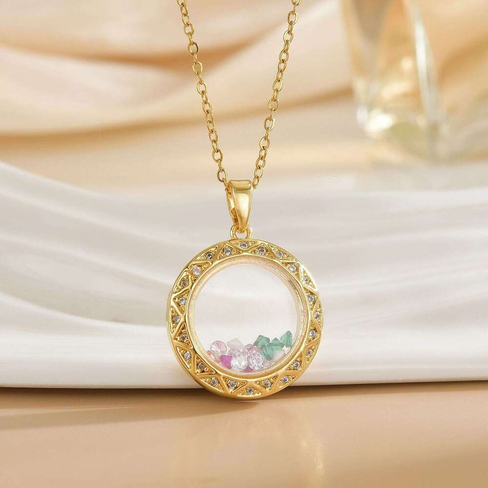 New Design Round Glass Photo Frame Pendant Fashionable Non-Allergenic Non-Fading Necklace For Women Titanium Steel Collarbone Chain 21D