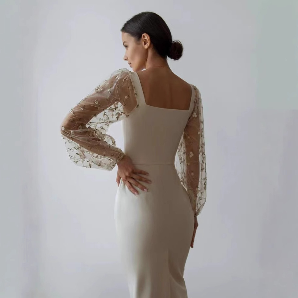2025 GY2199 European and American Cross-Border Simple Elegant Embroidered Patchwork Bodycon Dress