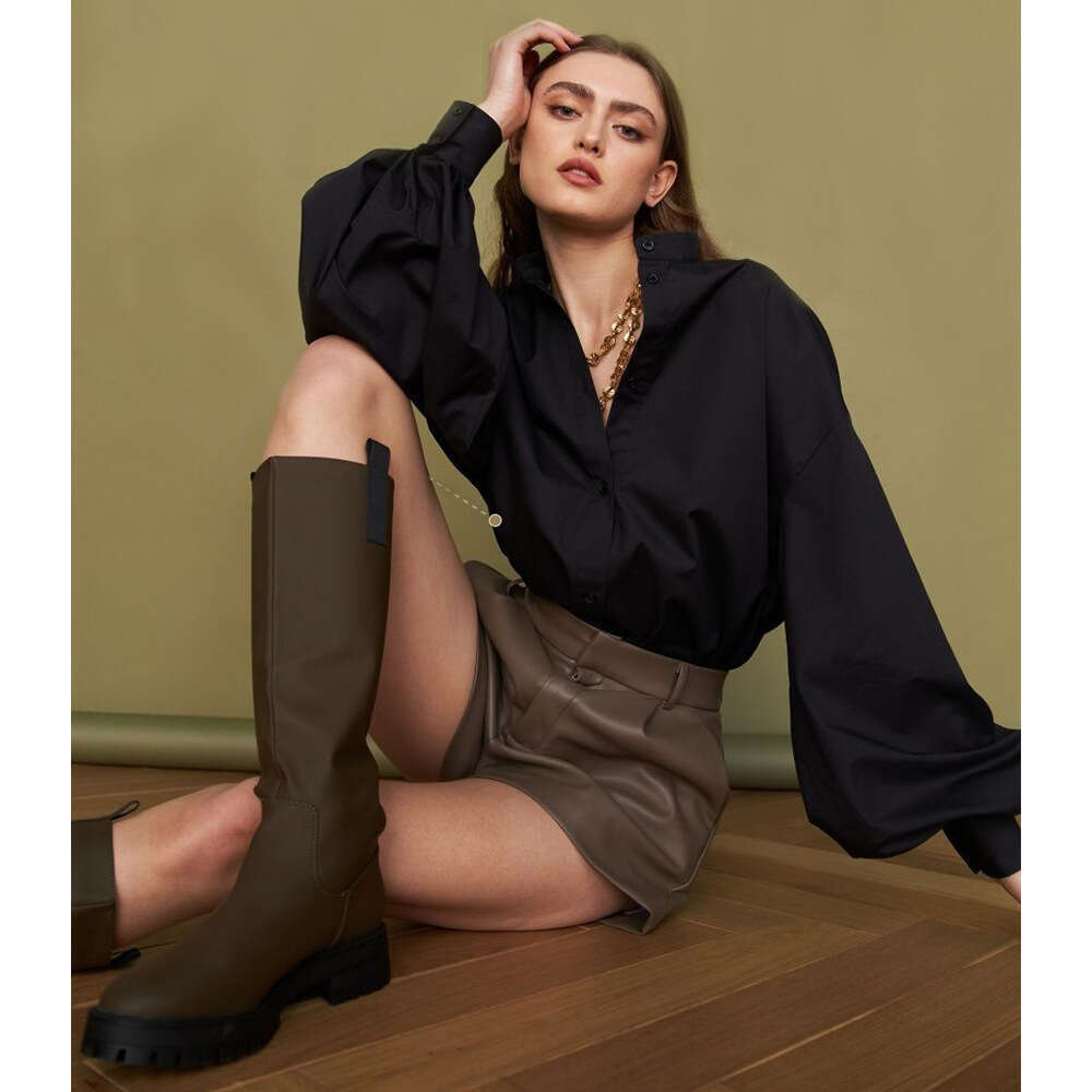 Lantern Sleeve Solid Color Spring Summer Elegant Sister Commuter Versatile Loose Round Neck Shirt B5