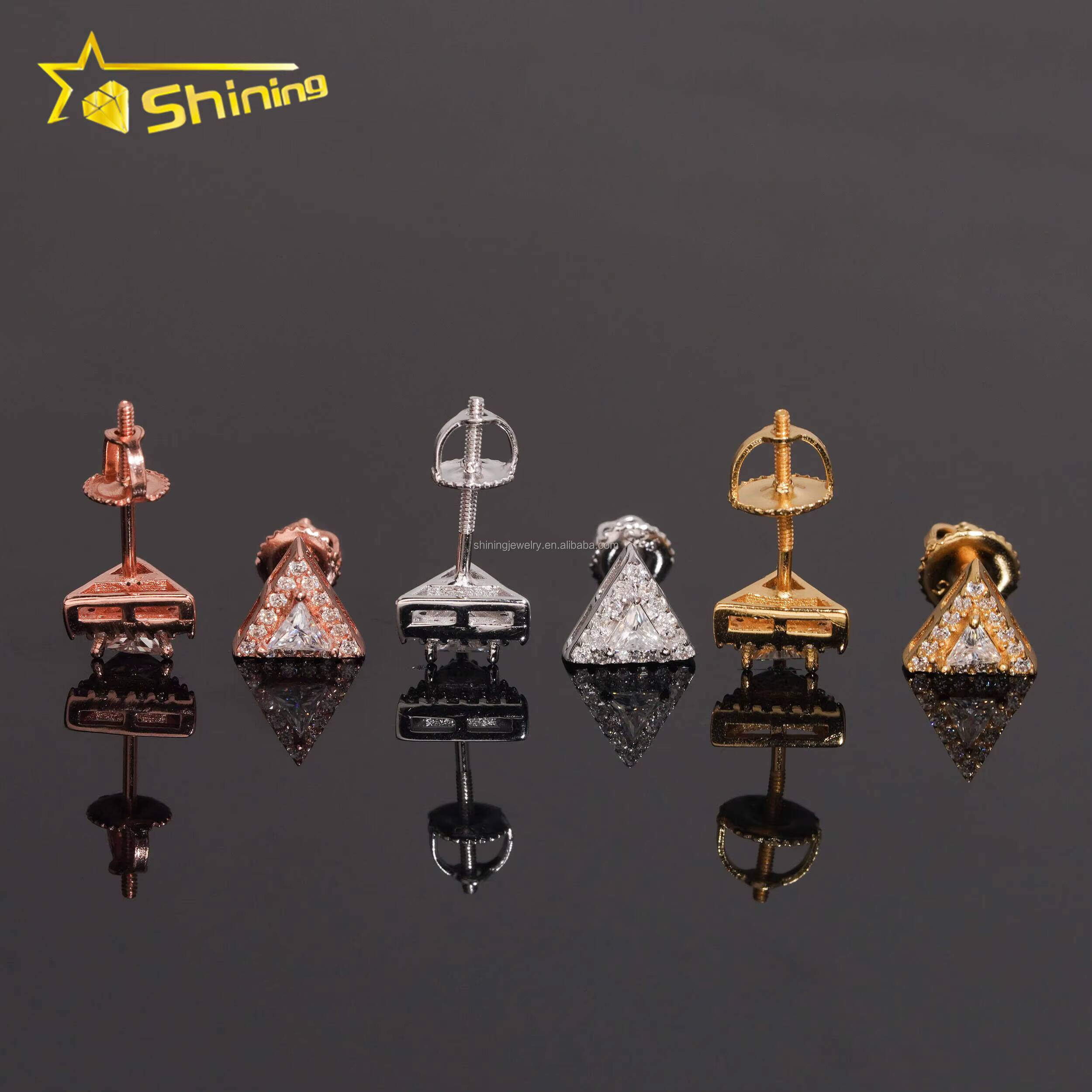 Drop Shipping Wholesale Price GRA Certificate Triangle Shape Style Man Hip Hop Iced Out 925 Silver VVS Moissanite Stud Earrings