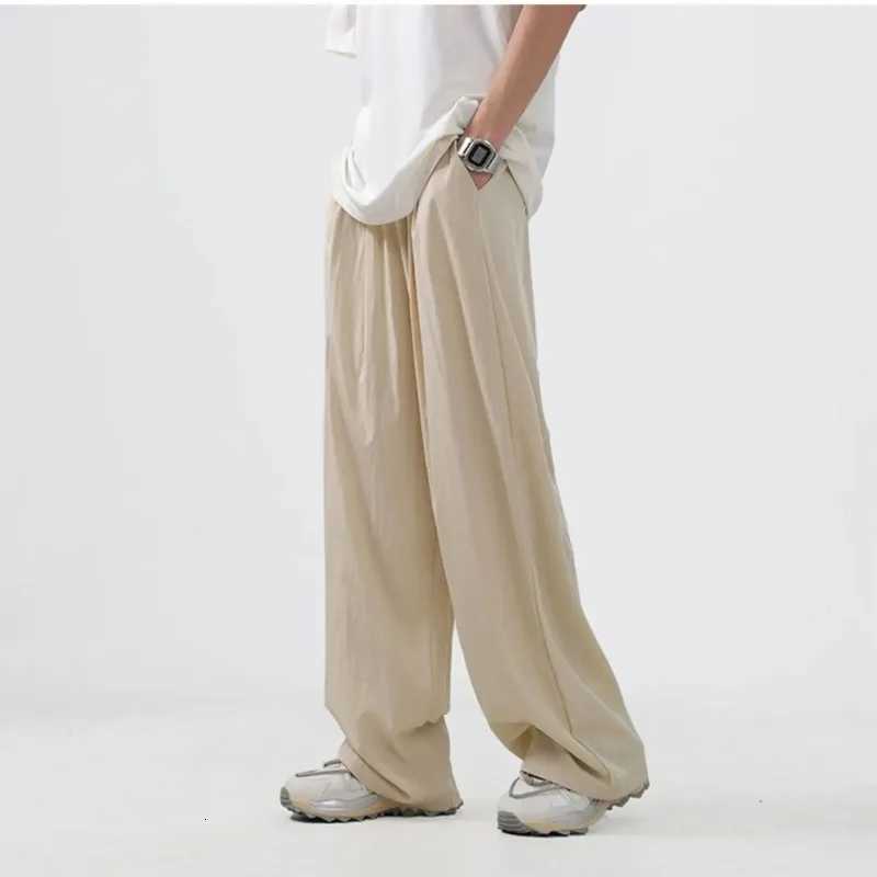 Thine Cooling Ice Silk Casual Pants Man Summer Cool Loose Wide Baggy Straight Trousers For Men XXXL Regular Fit Luxury Vintage y250716