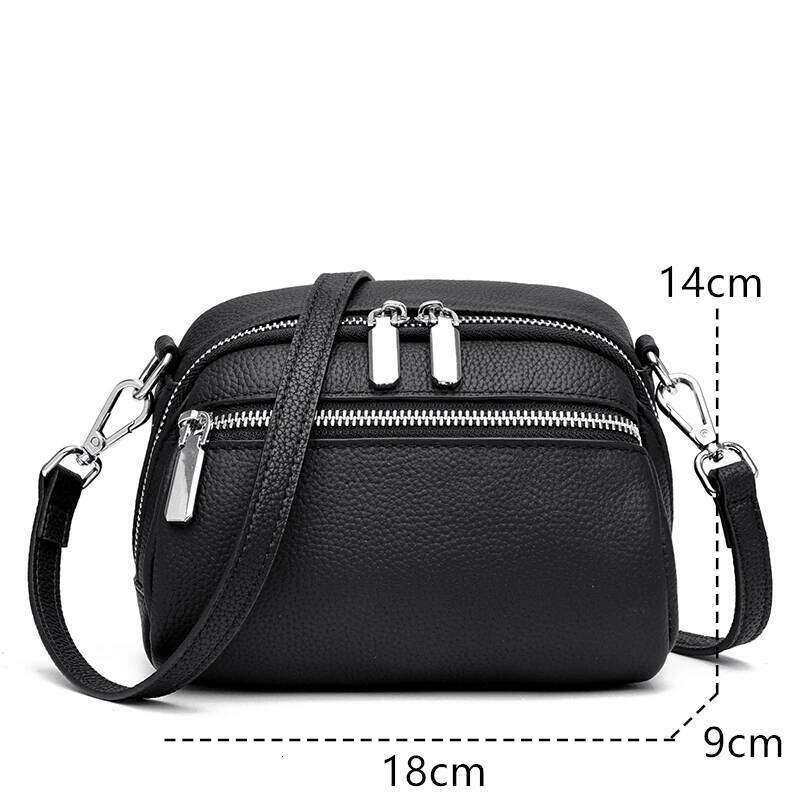 High Quality Genuine Leather Women Spring And Summer New Oxskin Classic Double Zipper Single Shoulder Crossbody Bag Handbag