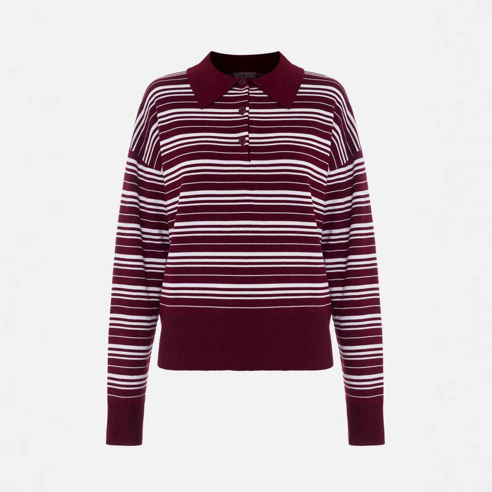 Knitwear Autumn New American Style Color-Block Striped Polo Collar Knit T-Shirt B5