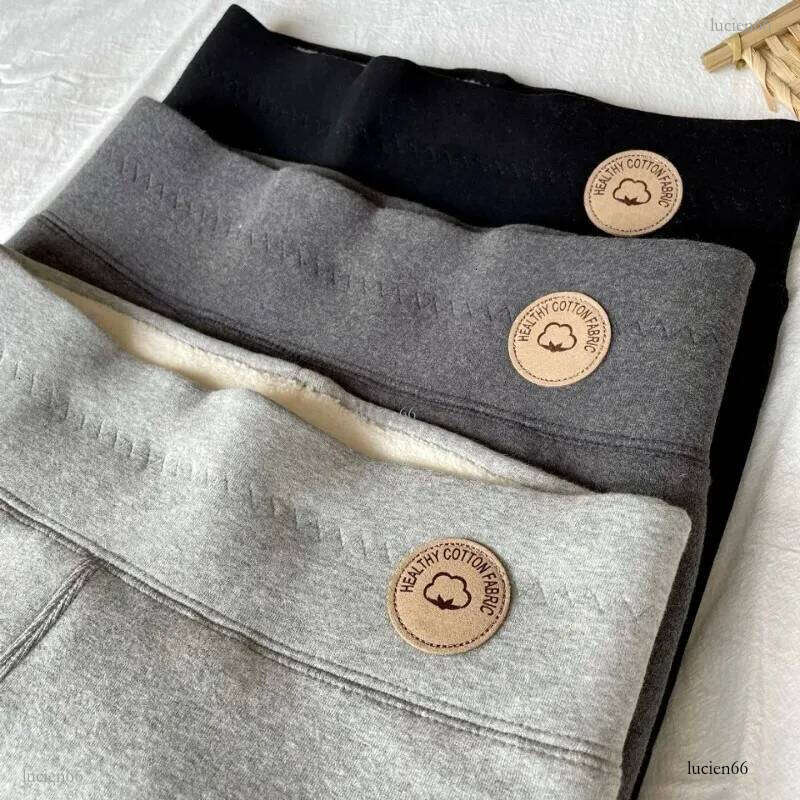 Cotton Super Thick Lamb Wool Leggings Autumn Winter Fashion Fleece Grey Ankle Pants Solid High Waisted Warm Cotton Pants 241028