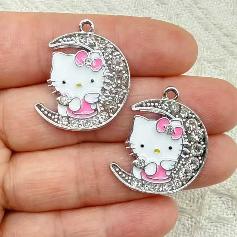 Sanrio 10Pcs Silver Plated Crystal Kitty Cat Charm Pendant for Jewelry Making Bracelet Necklace Accessories DIY Craft Findings w250716