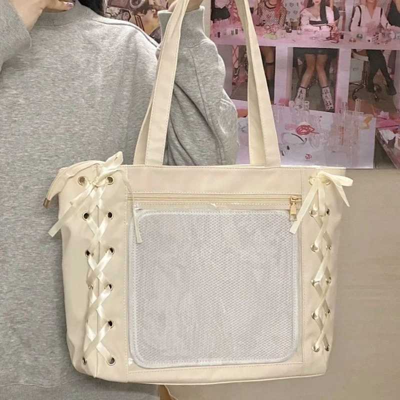 Japanese Girls Itabag Large Capacity PU Leather Shoulder Bag 2025 Bow Ribbon Lolita JK Handbags Ita Bag Y2K Handbags
