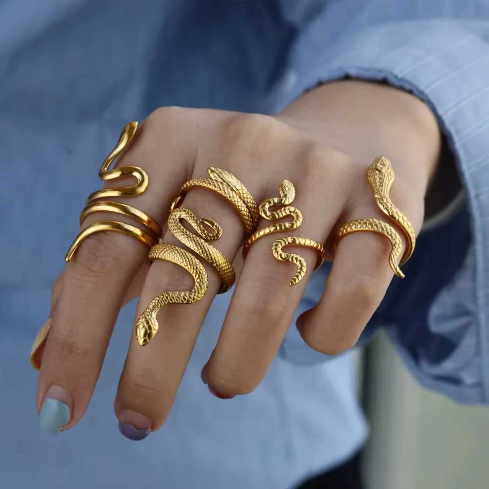 Shuangshuo Stainless Steel Open Adjustable Snake Rings for Women Gold Color Vintage Gothic Party Aesthetic Jewelry Best Gift S250716