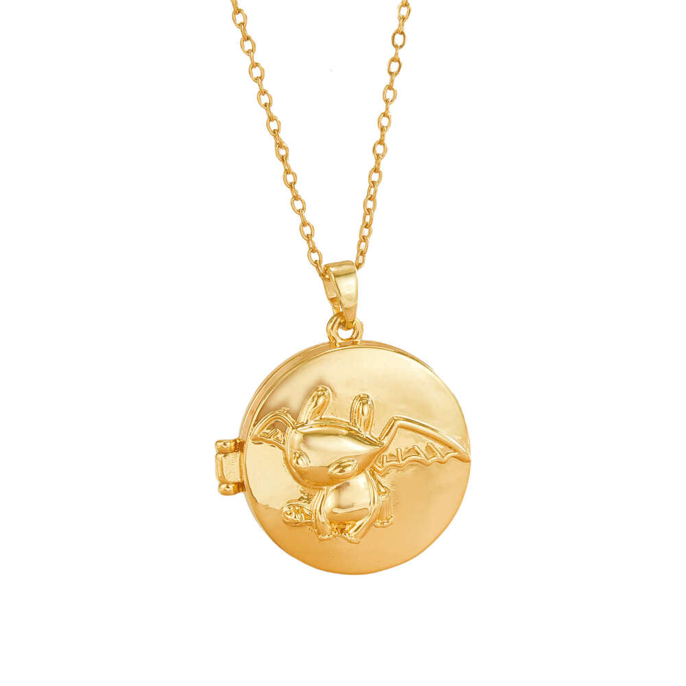 Round Box Copper Gold Plated Photo Album Cute Doll Pendant Open And Close Titanium Steel Necklace Collarbone Chain B9a