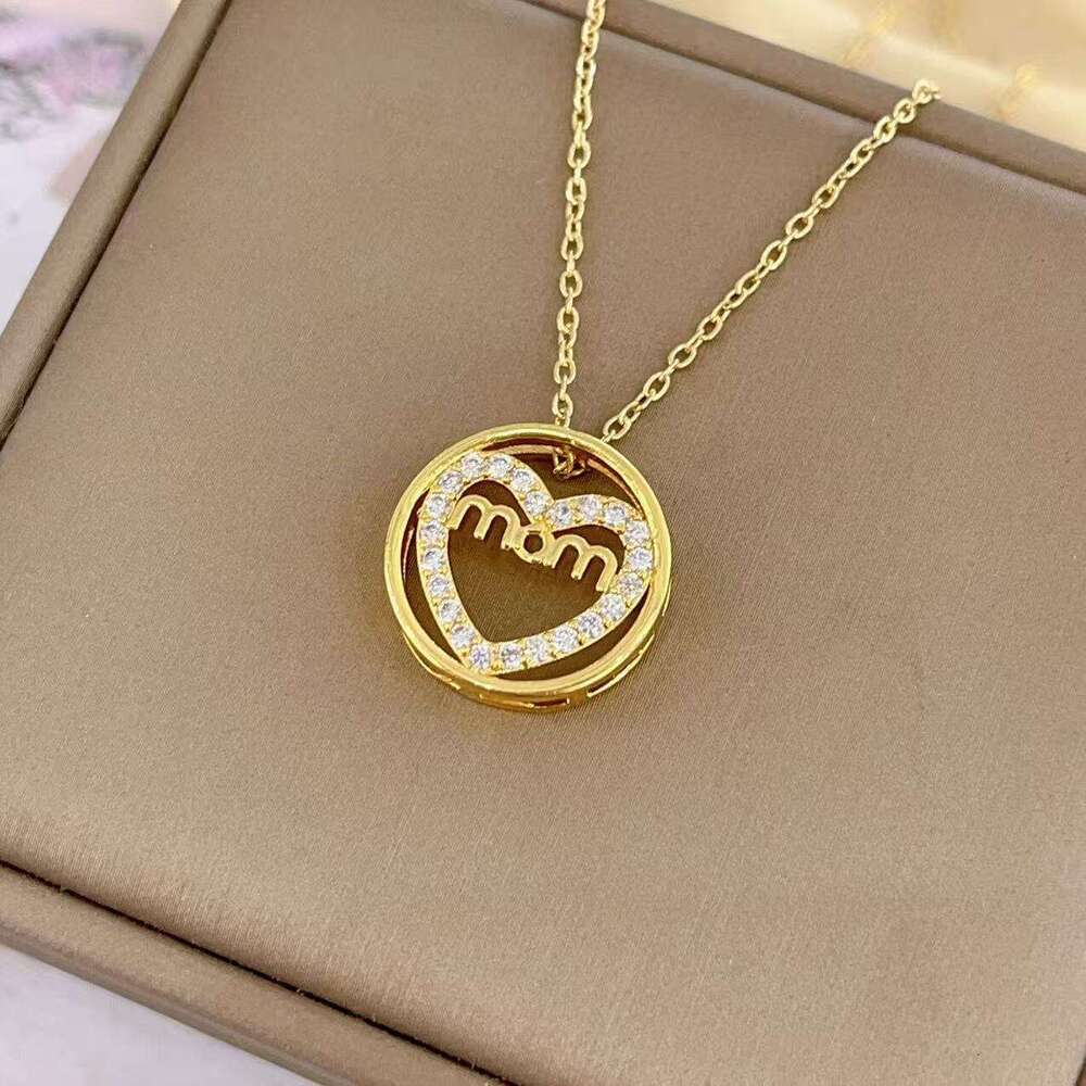 New MOM Round Necklace Mother's Day Jewelry Shiny Zircon Heart-Shaped Mom Pendant F0b
